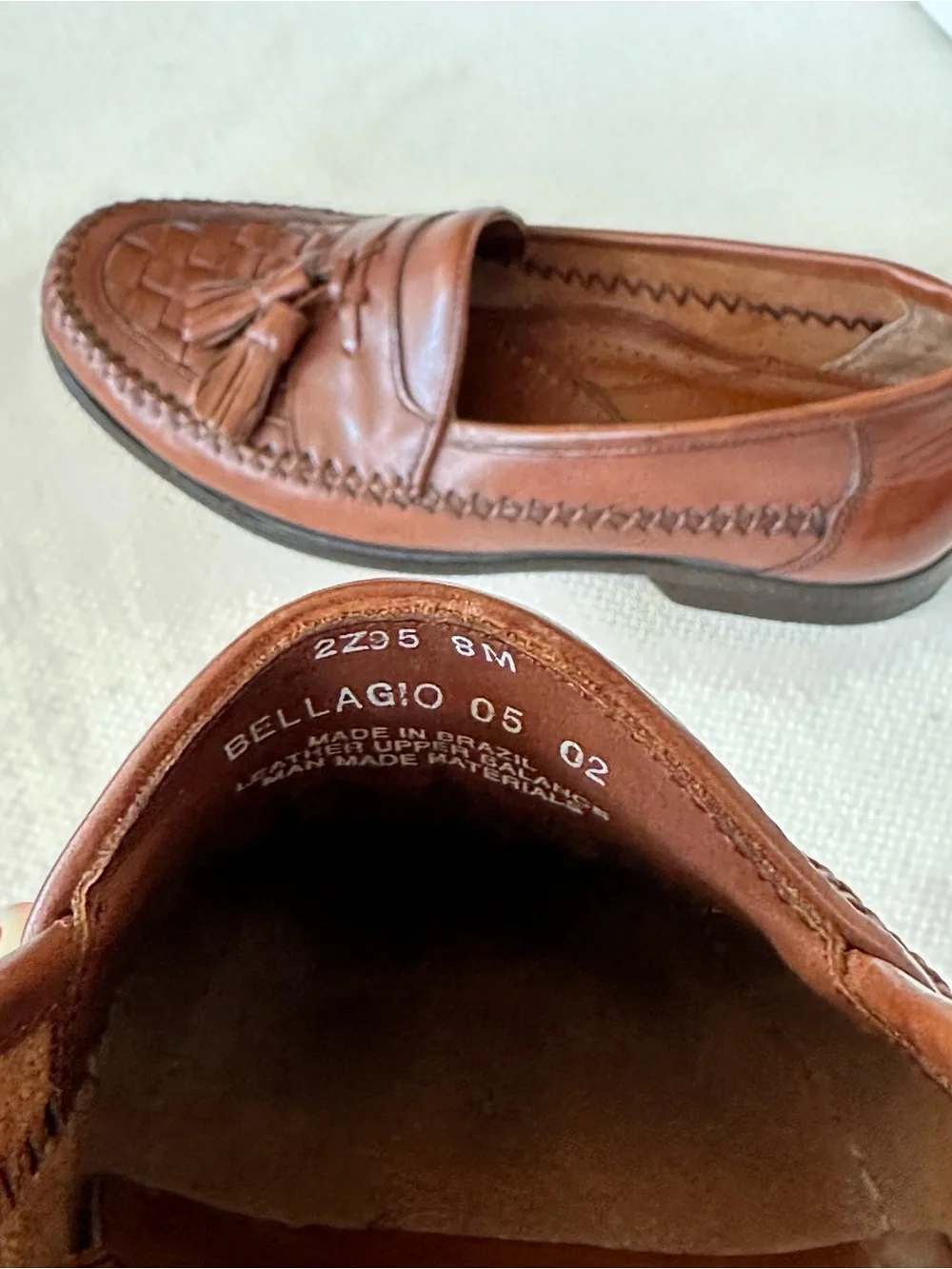 GH Bass Weejuns Mens Size 8 Loafers Brown Leather Woven Tassel Bellagio Moc Toe